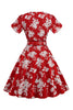 Załaduj obraz do przeglądarki galerii, Kwiatowy Nadruk Dekolt V Różowy Sukienki Vintage  z Krótki Rękaw