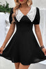 Załaduj obraz do przeglądarki galerii, Czarna sukienka z krótkim rękawem z dekoltem w serek