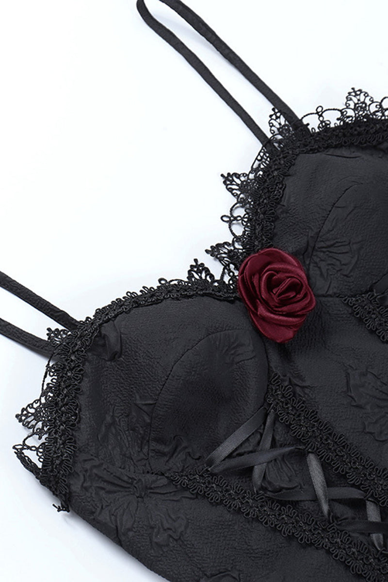 Załaduj obraz do przeglądarki galerii, Cienkich Ramiączkach Czarna Sukienka Retro Lata 50 z Koronki