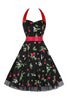Załaduj obraz do przeglądarki galerii, Hepburn Style Halter Tiul Czarny Drukowana Sukienka Z Lat 50