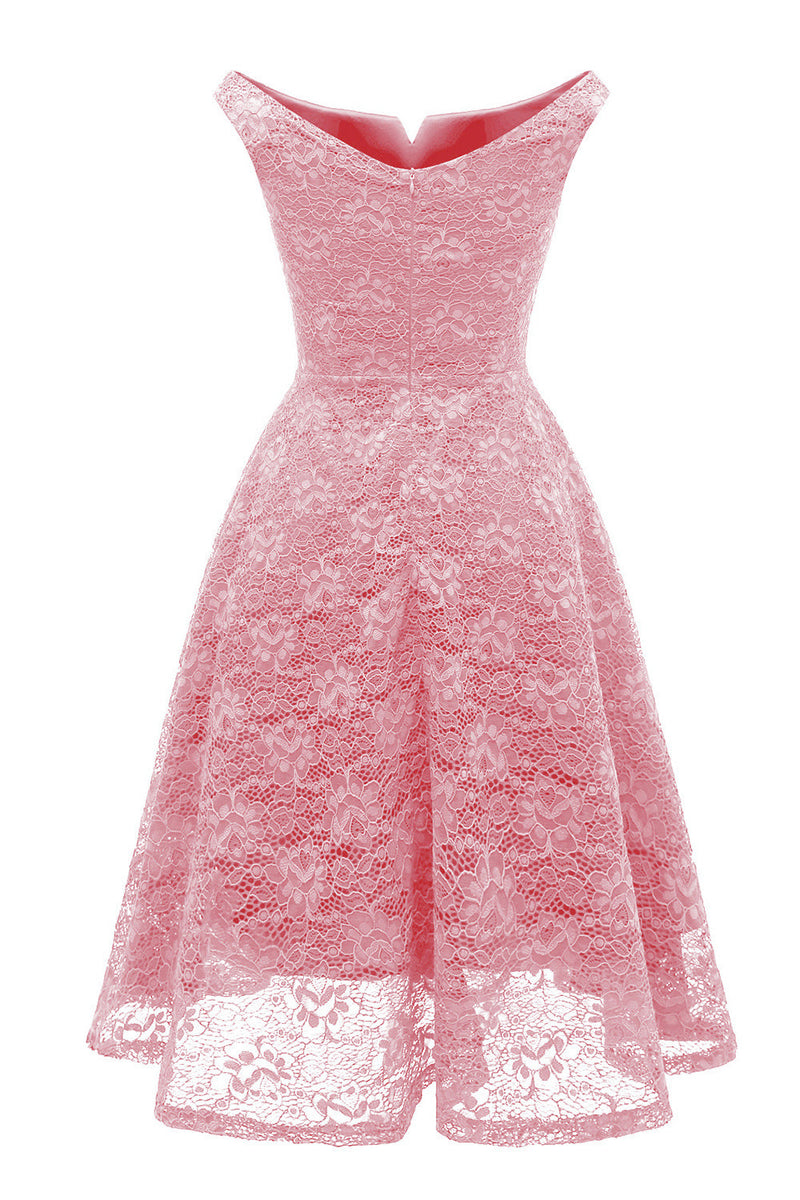 Załaduj obraz do przeglądarki galerii, Różowa koronkowa sukienka A Line bez rękawów