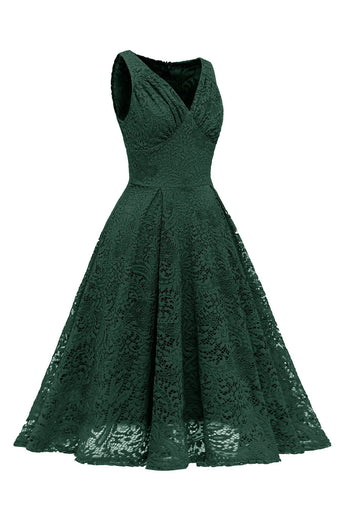 Gark Green A-line Koronkowa sukienka bez rękawów