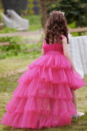 Linia Zdejmowana Gorąca Różowa Sukienka Dziewczęca