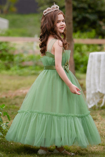 Tiulowa Zielone Bez Rękawów Sukienki Dla Dziewczynek na Wesele