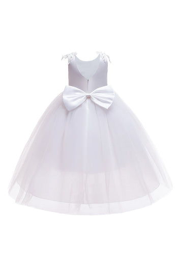 Biała Sukienki Dla Dziewczynek na Wesele Z Kokardą