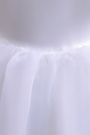 Biały Tiul Sukienki Dla Dziewczynek na Wesele Z Bufiastymi Rękawami