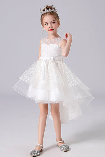 Biała Sukienki Dla Dziewczynek na Wesele z kokardą