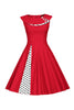 Załaduj obraz do przeglądarki galerii, Czerwone Sukienki W Grochy Lata 50 Z Guzikiem