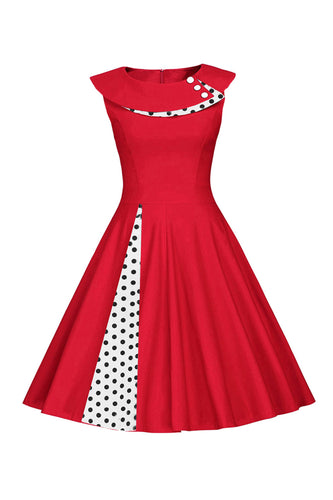 Czerwone Sukienki W Grochy Lata 50 Z Guzikiem
