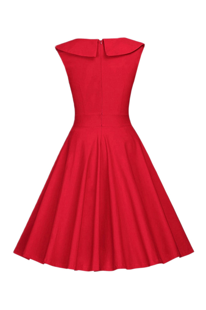 Załaduj obraz do przeglądarki galerii, Czerwone Sukienki W Grochy Lata 50 Z Guzikiem