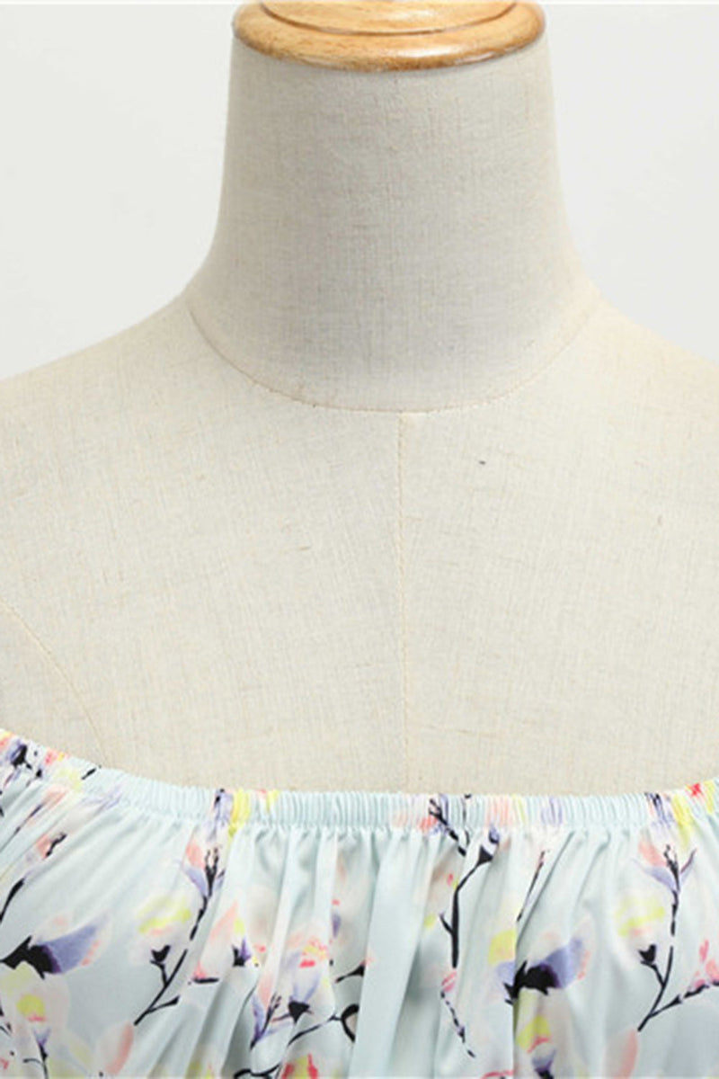 Załaduj obraz do przeglądarki galerii, Bufiaste Rękawy Z Nadrukiem Jasnoniebieska Sukienki Vintage