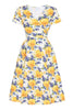 Załaduj obraz do przeglądarki galerii, Żółta Dekolt V Sukienki Vintage Z Nadrukiem Z Krótkim Rękawem