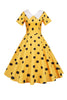 Załaduj obraz do przeglądarki galerii, Sukienka W Groszki Żółta Sukienka Vintage Z Krótkim Rękawem