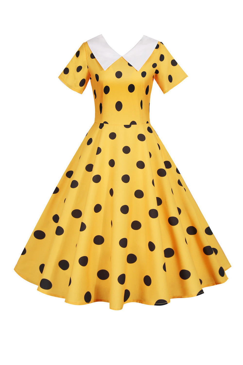 Sukienka W Groszki Żółta Sukienka Vintage Z Krótkim Rękawem