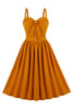 Załaduj obraz do przeglądarki galerii, Cienkich Ramiączkach Żółta Sukienka Retro Lata 50