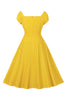 Załaduj obraz do przeglądarki galerii, Żółta Sukienka W Kropki Z Kwadratowym Dekoltem W Stylu Vintage