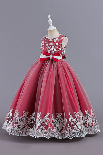 Różowe Bez Rękawów Okrągłe Dekolty Sukienki Dla Dziewczynek z Kokarda