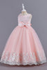 Załaduj obraz do przeglądarki galerii, Różowe Bez Rękawów Okrągłe Dekolty Sukienki Dla Dziewczynek z Kokarda