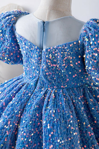 Niebieska Błyszcząca Sukienka Wizytowa Dla Dziewczynki