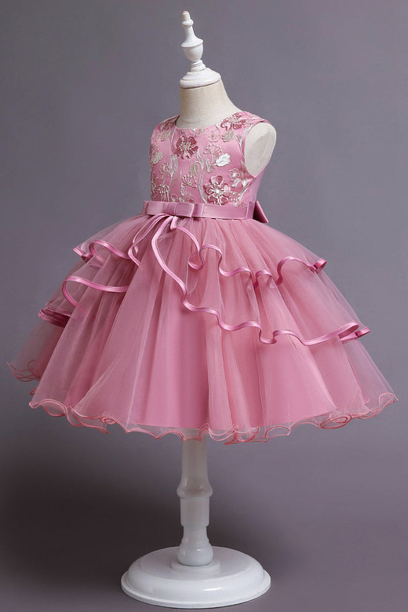 Załaduj obraz do przeglądarki galerii, Różowa Sukienka Dla Dziewczynki Na Wesele z Aplikacjami Bez Rękawów