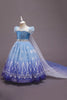 Załaduj obraz do przeglądarki galerii, Linia Niebieskie Bufiaste Rękawy Cekiny Sukienki Dla Dziewczynek