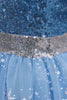 Załaduj obraz do przeglądarki galerii, Linia Niebieskie Bufiaste Rękawy Cekiny Sukienki Dla Dziewczynek