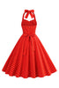 Załaduj obraz do przeglądarki galerii, Dekolt Halter Czerwona Sukienki W Grochy Lata 50