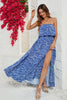 Załaduj obraz do przeglądarki galerii, Niebieska Długa Letnia Sukienka Bez Ramiączek Z Rozcięciem