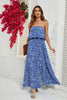 Załaduj obraz do przeglądarki galerii, Niebieska Długa Letnia Sukienka Bez Ramiączek Z Rozcięciem