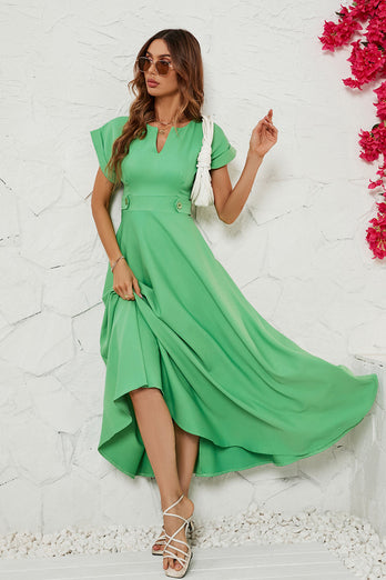 Zielone Krótkie Rękawy Długość Herbaty Letnia Sukienka