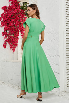 Zielone Krótkie Rękawy Długość Herbaty Letnia Sukienka