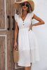 Załaduj obraz do przeglądarki galerii, Białe trzepoczące rękawy V-Neck Midi Letnia sukienka z marszczeniami