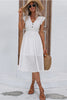 Załaduj obraz do przeglądarki galerii, Białe trzepoczące rękawy V-Neck Midi Letnia sukienka z marszczeniami