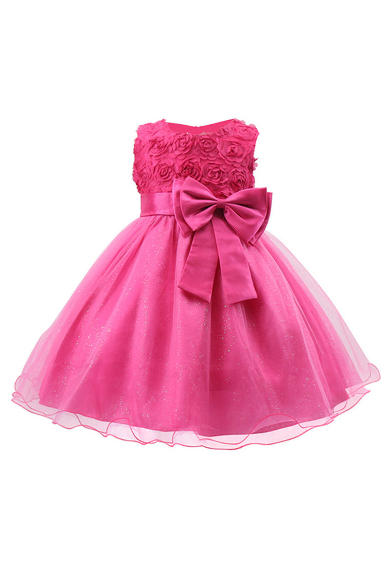 Załaduj obraz do przeglądarki galerii, Glitter Boat Neck Pink Girls Sukienki z kokardą