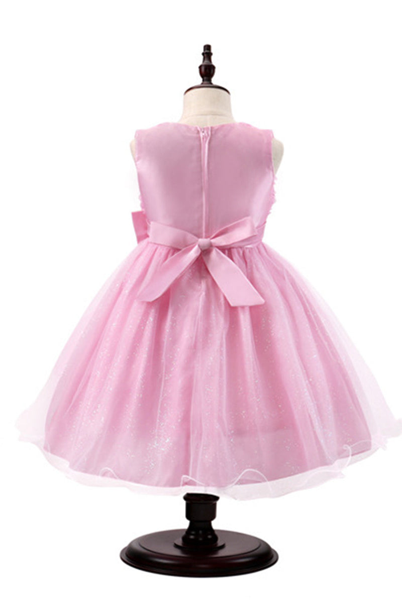Załaduj obraz do przeglądarki galerii, Glitter Boat Neck Pink Girls Sukienki z kokardą