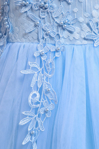Tiulowe niebieskie sukienki dziewczęce z aplikacjami