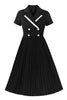 Załaduj obraz do przeglądarki galerii, Czarna Sukienka Z Dekoltem W Serek Sukienka Lata 50 Z Krótkim Rękawem