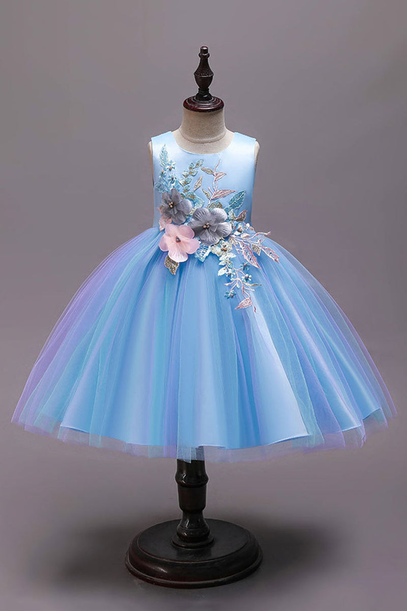 Załaduj obraz do przeglądarki galerii, Linia Blue Bowknot Girls sukienki z aplikacjami