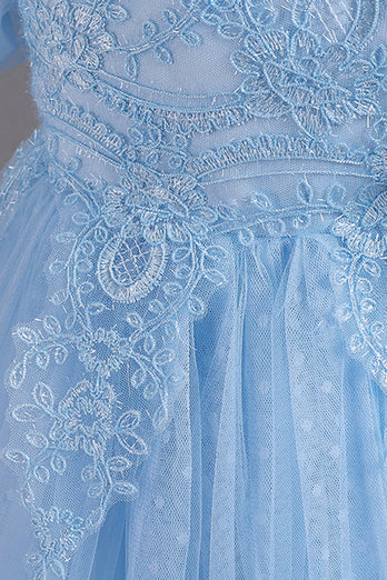 Niebieski okrągły dekolt bufiaste rękawy Sukienki dla dziewcząt