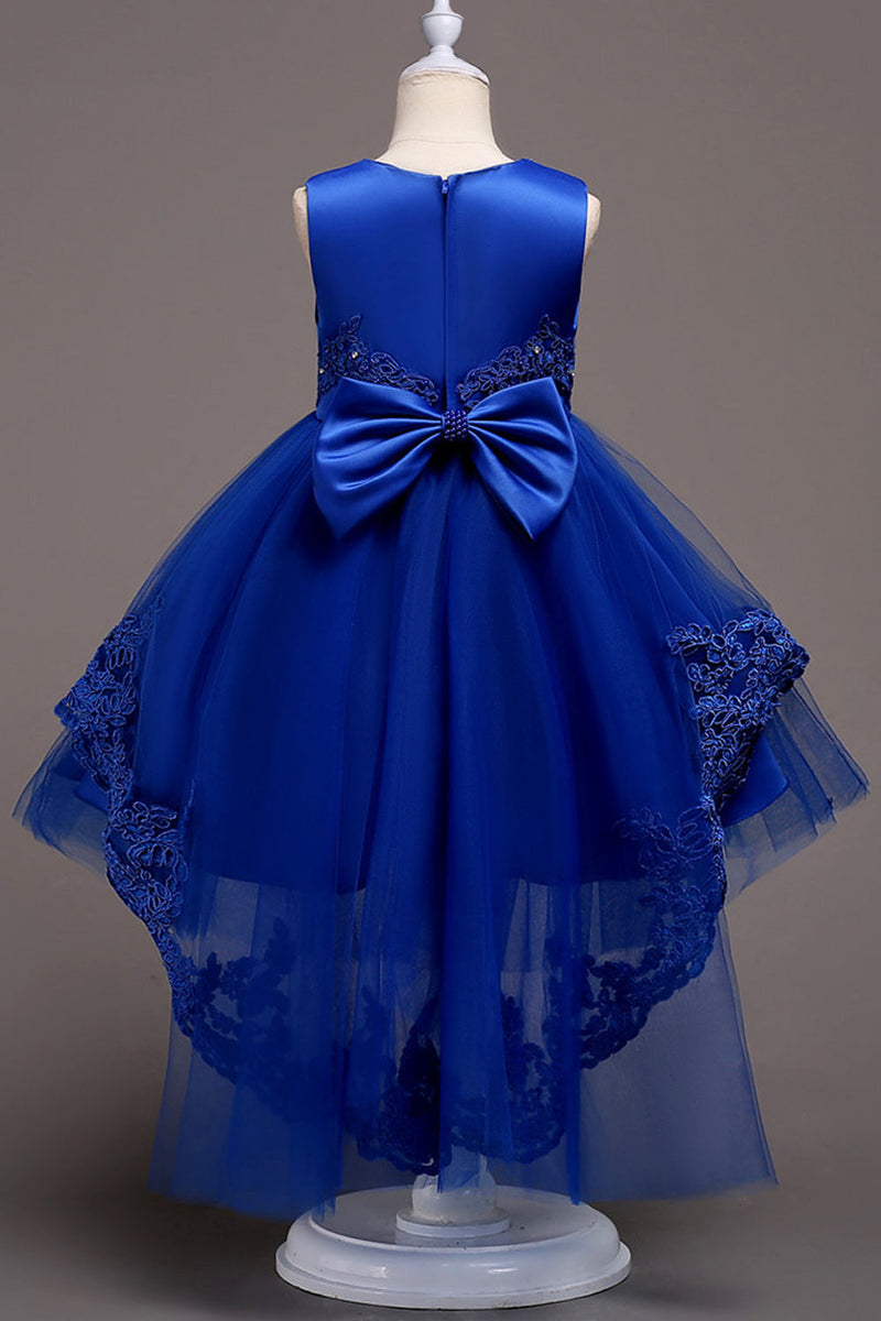 Załaduj obraz do przeglądarki galerii, Ciemnoniebieskie High Low Appliques Sukienki dla dziewczynek