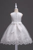 Załaduj obraz do przeglądarki galerii, Biały okrągły dekolt Frezowanie A Line Sukienki dziewczęce