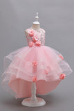 Pink High Low Appliques Sparkly Girls Sukienki