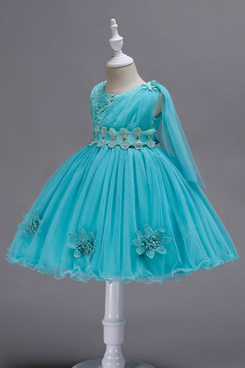 Załaduj obraz do przeglądarki galerii, Blue A Line Bowknot Girls Party Sukienki z kwiatami 3D