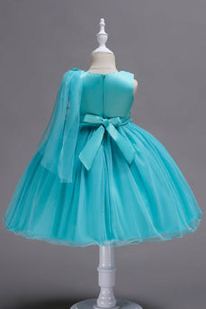 Blue A Line Bowknot Girls Party Sukienki z kwiatami 3D