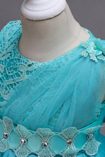 Blue A Line Bowknot Girls Party Sukienki z kwiatami 3D