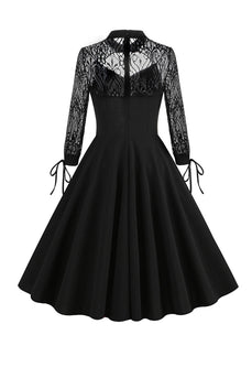 Czarna Koronkowa Sukienka Z Długim Rękawem W Stylu Vintage