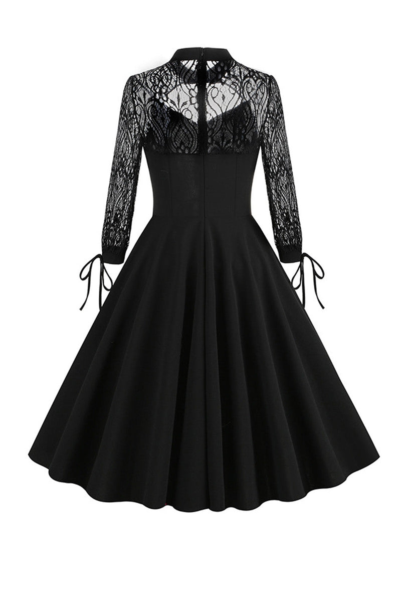 Załaduj obraz do przeglądarki galerii, Czarna Koronkowa Sukienka Z Długim Rękawem W Stylu Vintage