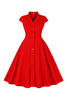 Załaduj obraz do przeglądarki galerii, Czerwona Dekolt V Sukienka Retro Lata 50 Z Krótkim Rękawem