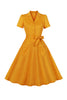 Załaduj obraz do przeglądarki galerii, Żółta Sukienka Swing Dekolt V Vintage Z Krótkim Rękawem