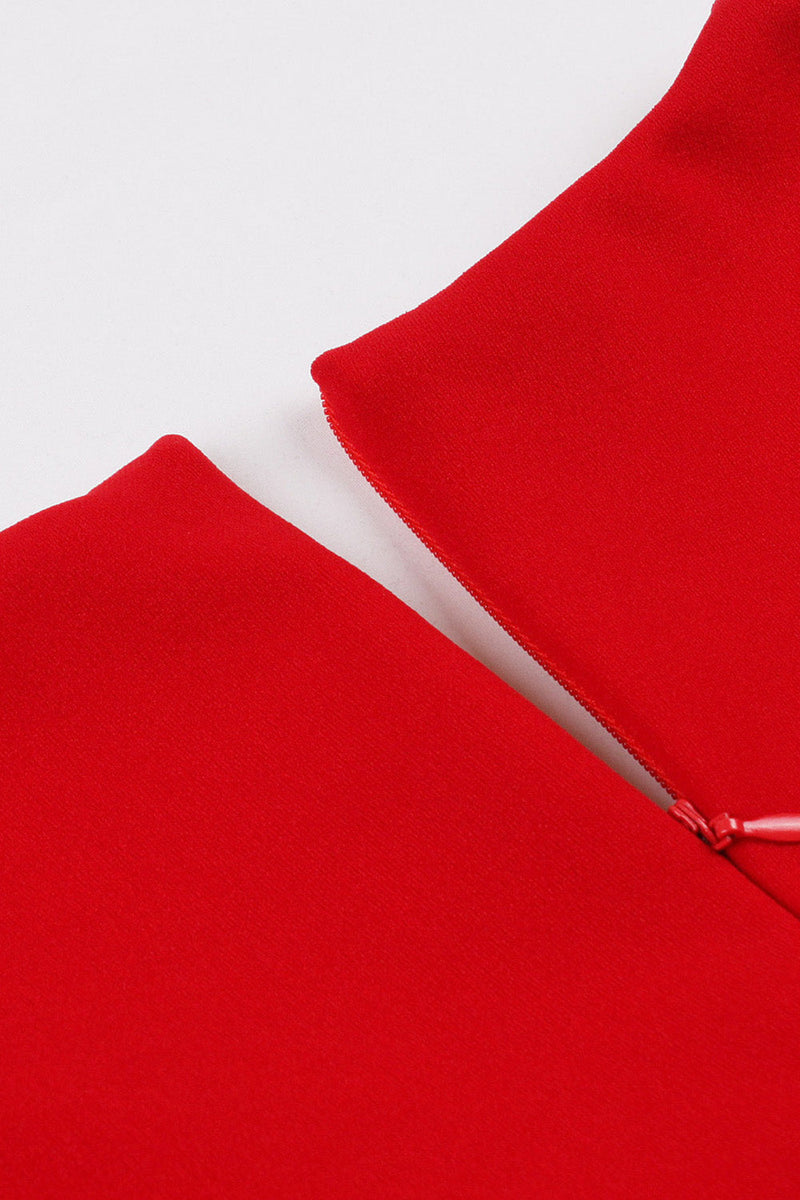Załaduj obraz do przeglądarki galerii, Czerwona Dekolt V Sukienki Vintage z Przycisk z Krótki Rękaw